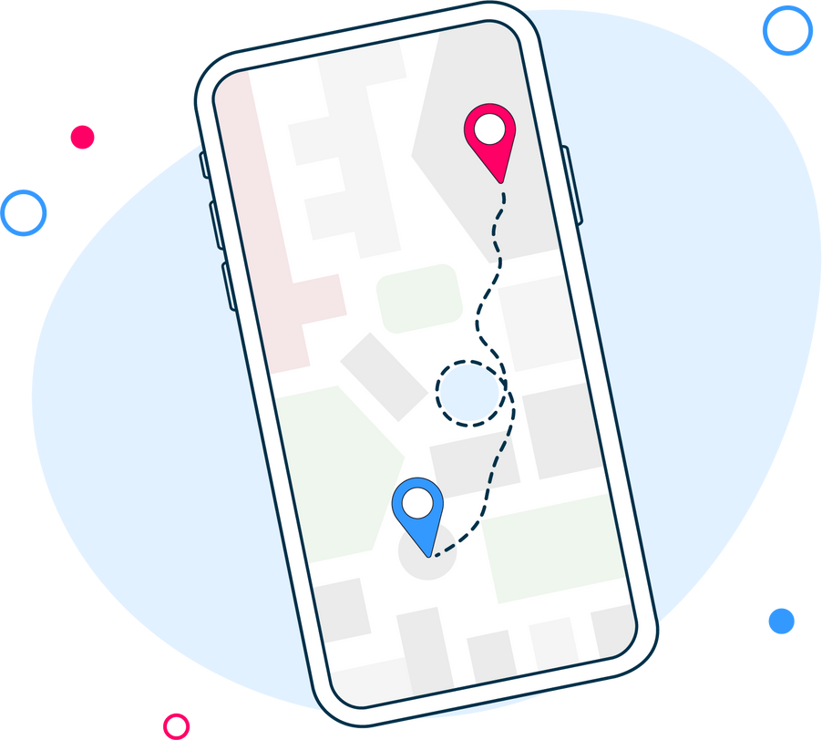 Map GPS navigation. Smartphone map application and red pinpoint on screen. App search map navigation, isolated on line maps background. Vector