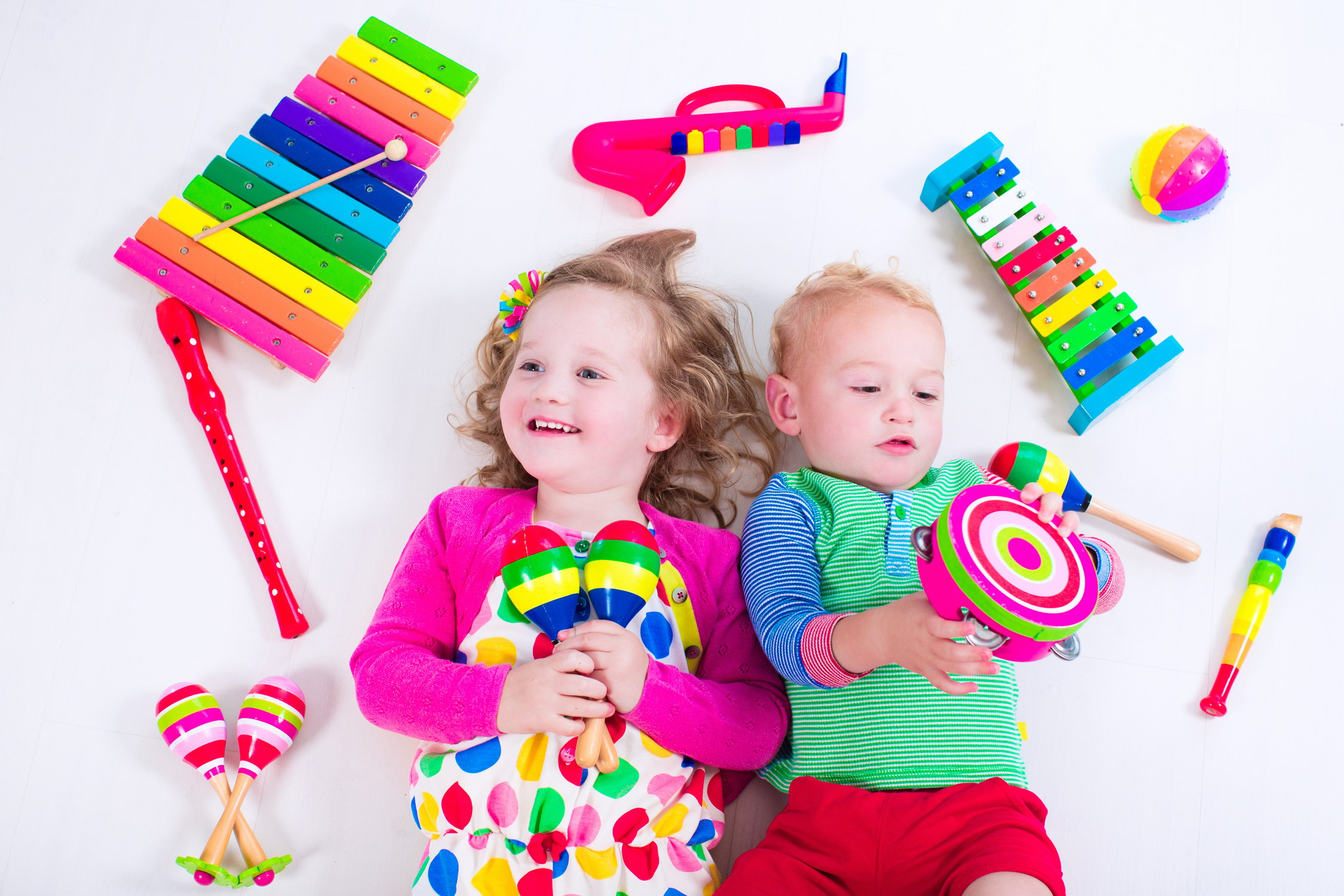 Cute kids with music instruments.